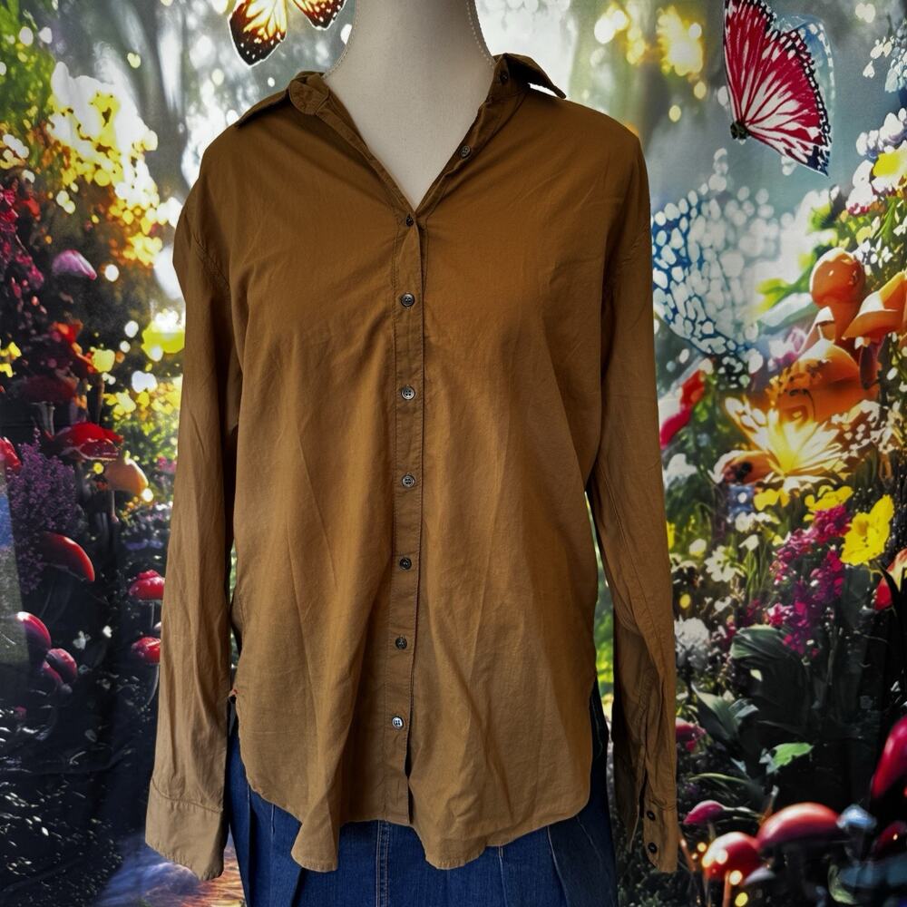 XIRENA Beau Long Sleeve Button Down Shirt XS Classic Relaxed Khaki Brown